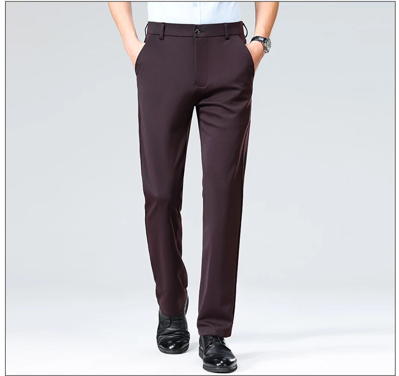 Mens Summer Stretch Straight Leg Business Dress Pants Breathable High Drape Trousers for Business Events