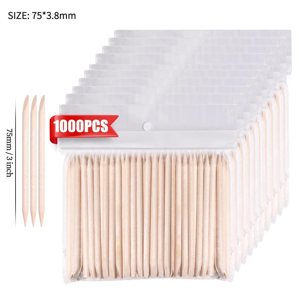 50/1000Pcs Double Ended Wooden Cuticle Pusher Multi  Nail Art Tools Beechwood Stick Manicure Pedicure Tool Suitable for Home Use
