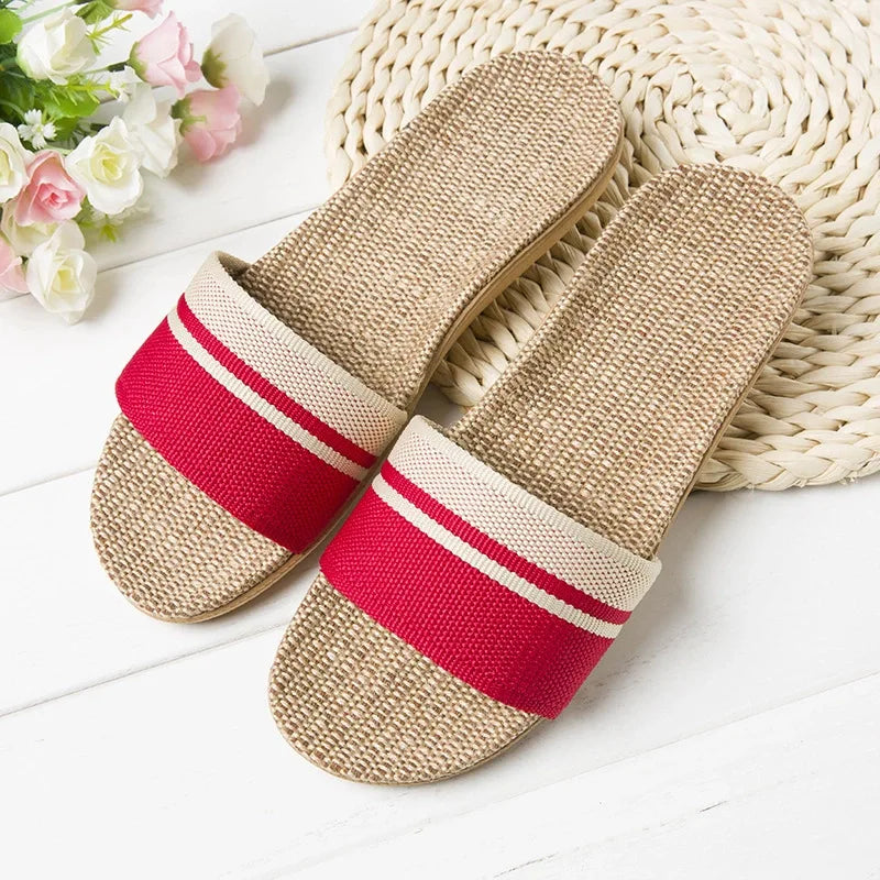 Hemp Casual Slippers Women Home Flats Spring Summer Luxury Designer Shoes Ladies 2026 Fashion Indoor Slides Couple Lightweight