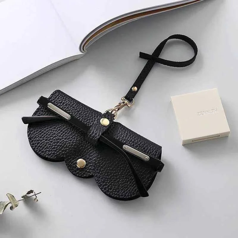 Litchi Embossed PU Leather Glasses Case Cute Hanging Eyewear Holder for Sunglasses Reading Glasses Portable Travel Storage Bag