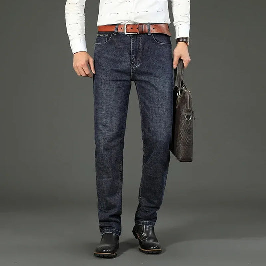 Wthinlee New Business Men's Jeans Casual Straight Stretch Fashion Classic Blue Black Work Denim Pant Trousers Male  Clothing