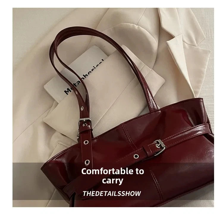 Solid-color Versatile Tote Bag for Women High-quality Suede Buckle-designed Bucket Commuter Bag