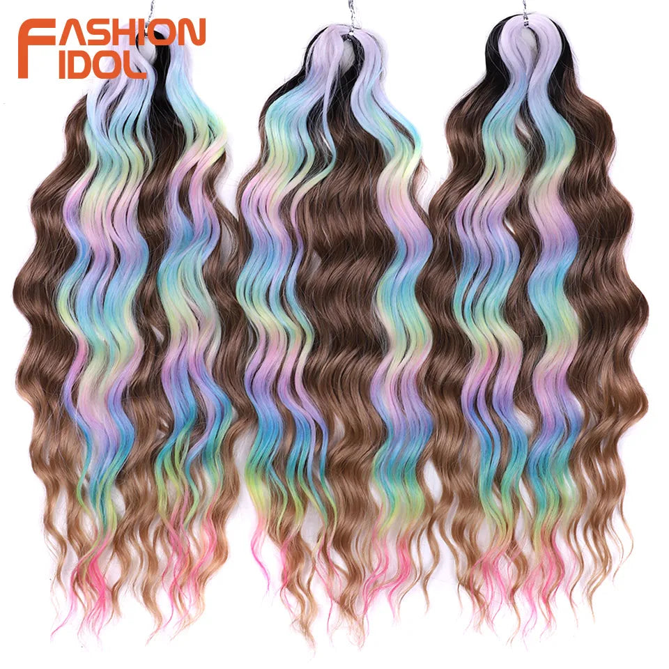 Anna Hair Extensions synthétiques de tresses Loose Deep Wave 24 pouces, cheveux tressés ondulés, cheveux bouclés torsadés au crochet Ombré Blond