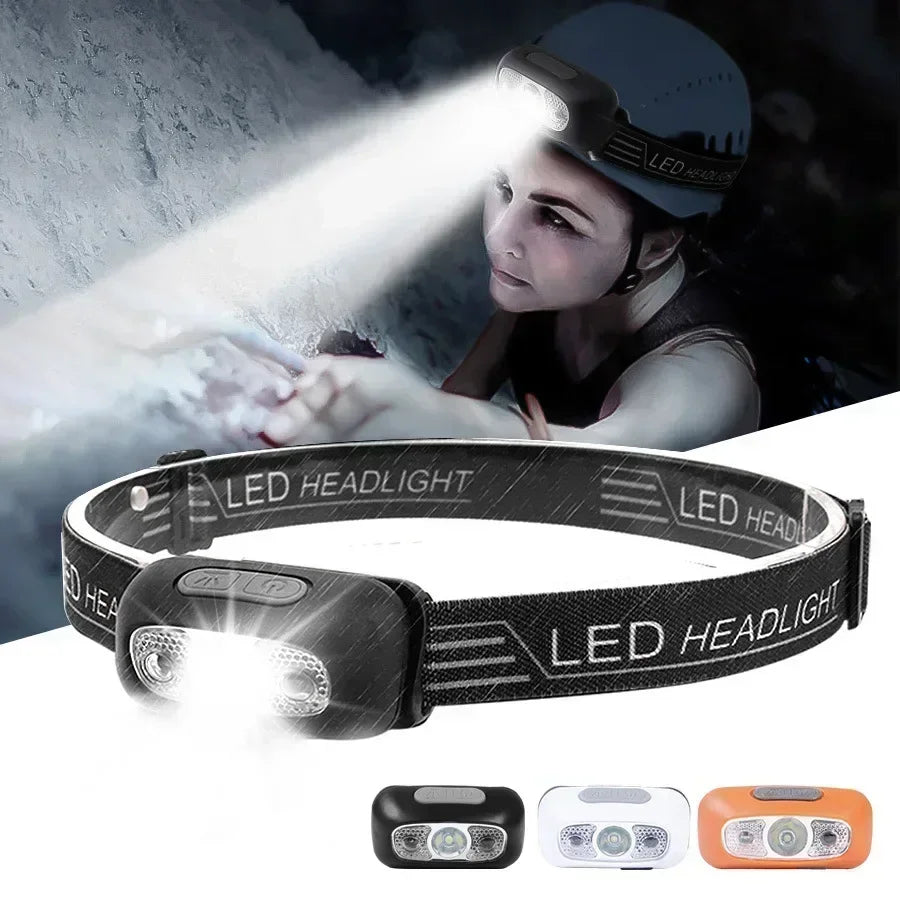 Strong Light Headlamp Portable LED Sensor Headlamp USB Rechargeable Head Flashlight Outdoor Camping Fishing Emergency Lantern