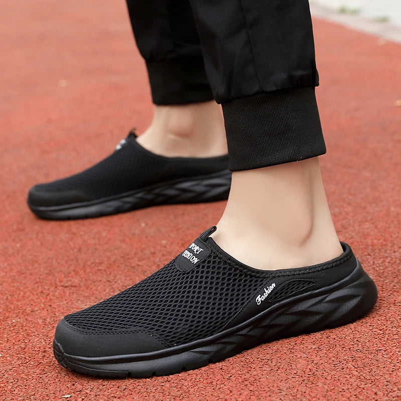YRZL Mens Half Slippers Summer Breathable Mesh Mens Shoes Outdoor Casual Walking Shoes Large Flat Light Mesh Slippers Sandals - Shoppiline