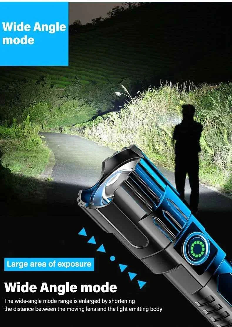 USB Charging Camping Fishing Emergency Zoom Lantern High Strong Power Led Flashlights Tactical Torch with Display Light