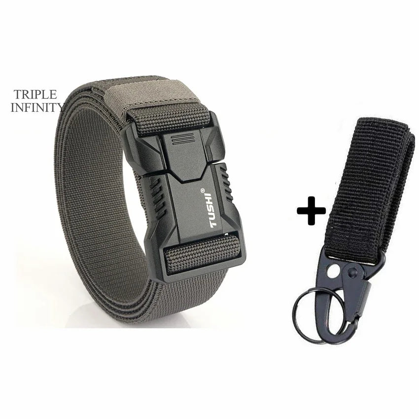 New Aluminum Alloy Quick Release Pluggable Buckle Elastic Belts For Men Durable Tactical Belt Cowboy Outdoor Army Belt Hunting