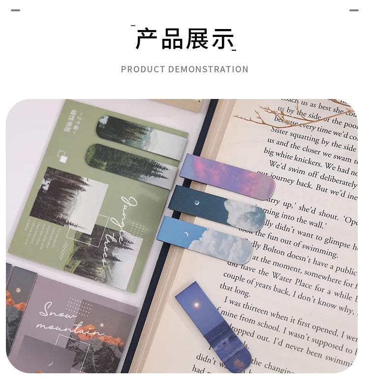 JIANQI 2pcs/pack Magnetic bookmark beautiful scenery clouds simple literary pattern bookmark Reading tool School office supplies