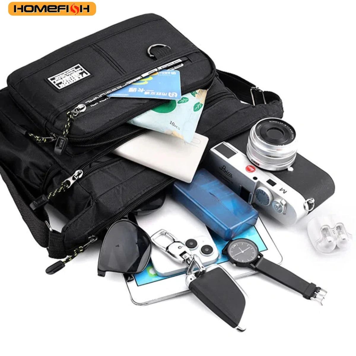 HOMEFISH Men's Cross-Body Bag with Multi-Layered Pockets, Adjustable Shoulder Strap, Business Single-Shoulder Bag