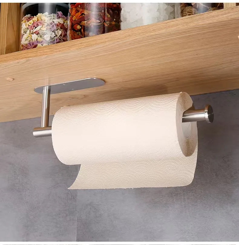 Kitchen Paper Towel Holder Adhesive Tissue Hanger Toilet Roll Paper Dispenser Cabinet Storage Napkin Rack Bathroom Accessories - Shoppiline