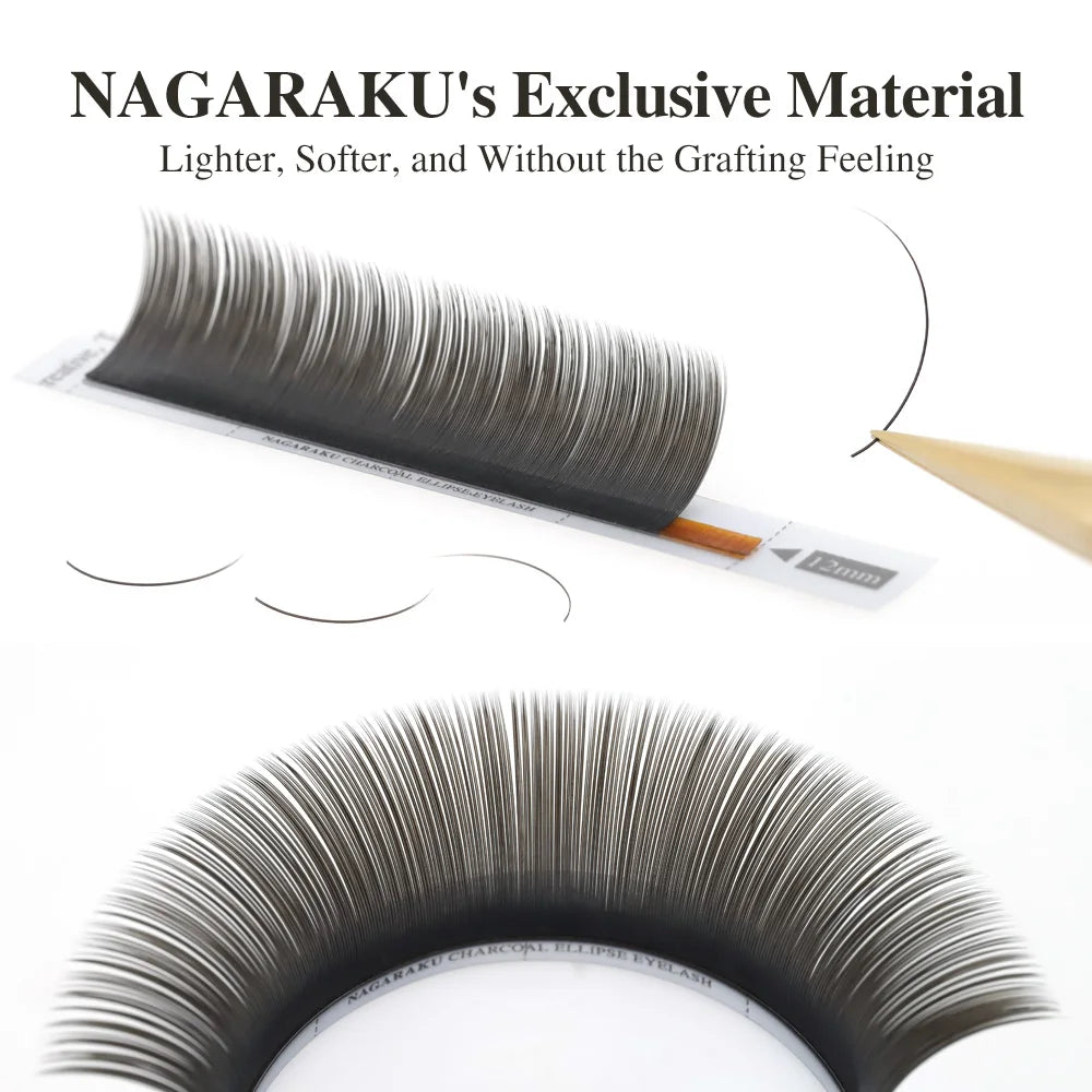 NAGARAKU Flat Split Tips Soft Natural Charcoal Ellipse Extension Supplies Brown Black Grey Light Black