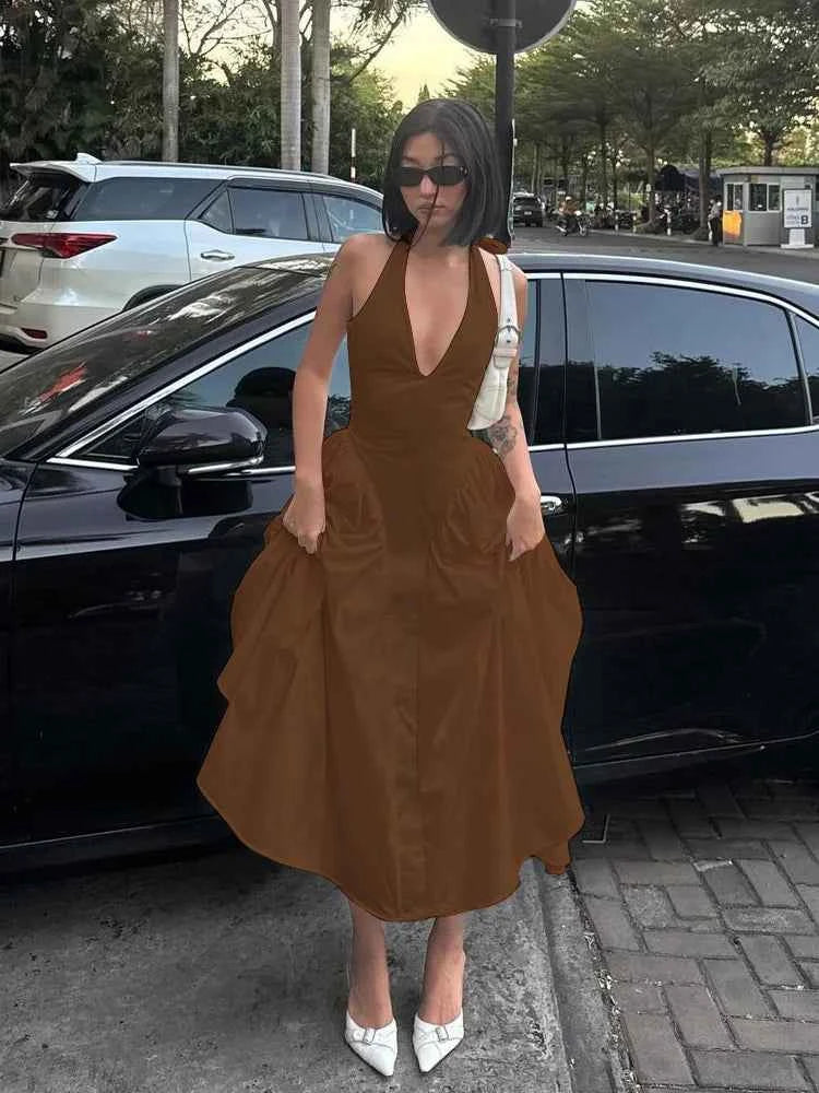 Ladies Summer Evening Party New Fashion Dress Women Sleeveless Backless V-Neck Sexy Birthday  Long Dresses 2025 Woman Streetwear