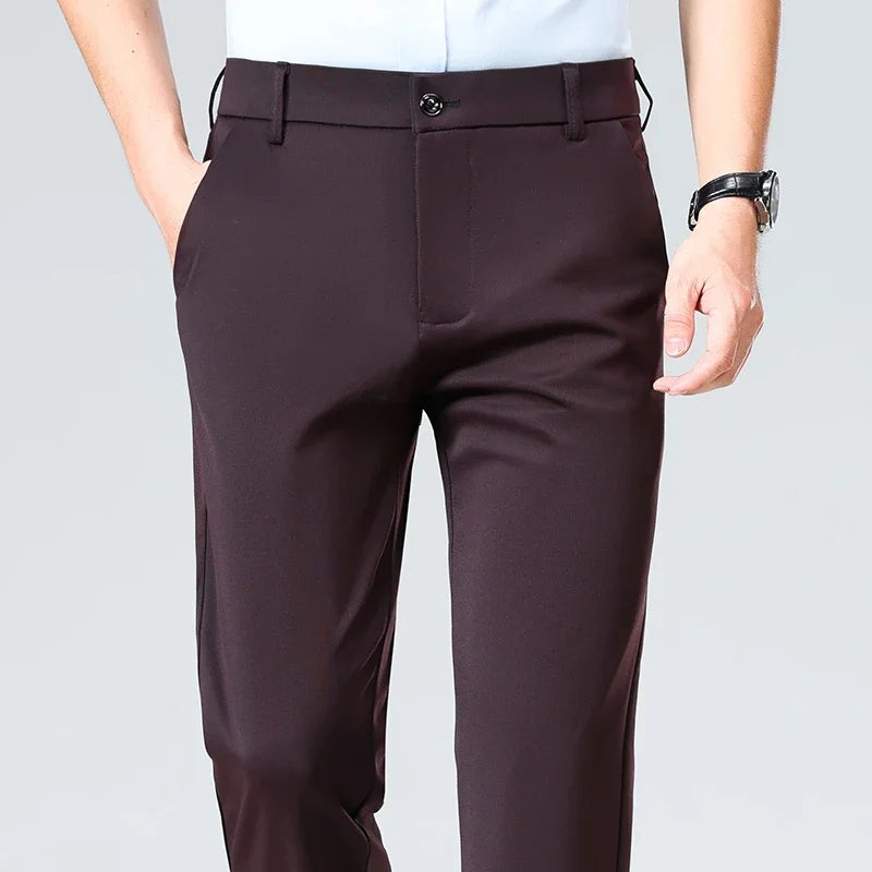Mens Summer Stretch Straight Leg Business Dress Pants Breathable High Drape Trousers for Business Events
