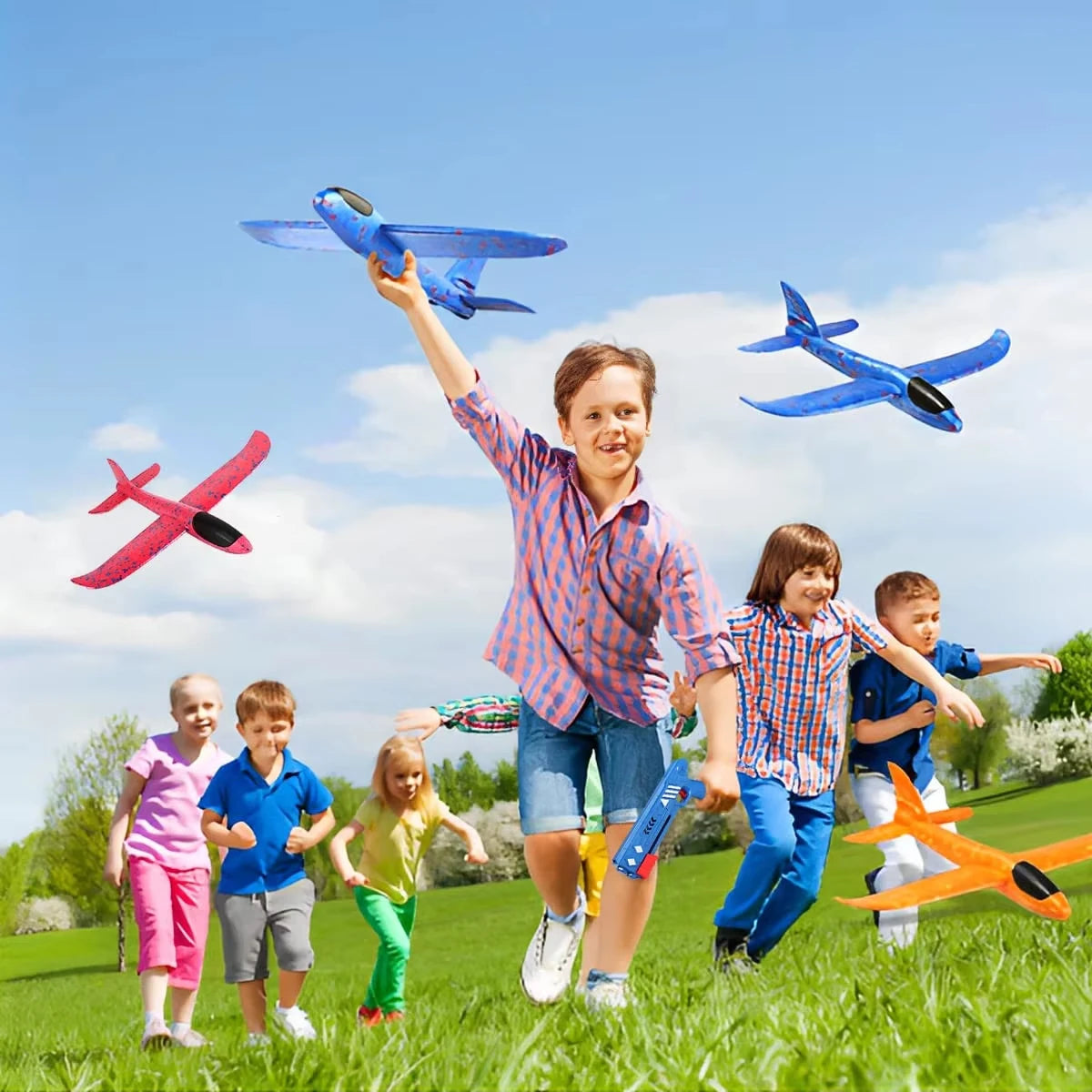 Kids Foam Aircraft 10M Launcher Catapult Glider Aircraft Gun Toy Children's Outdoor Game Soft Bullet Gun