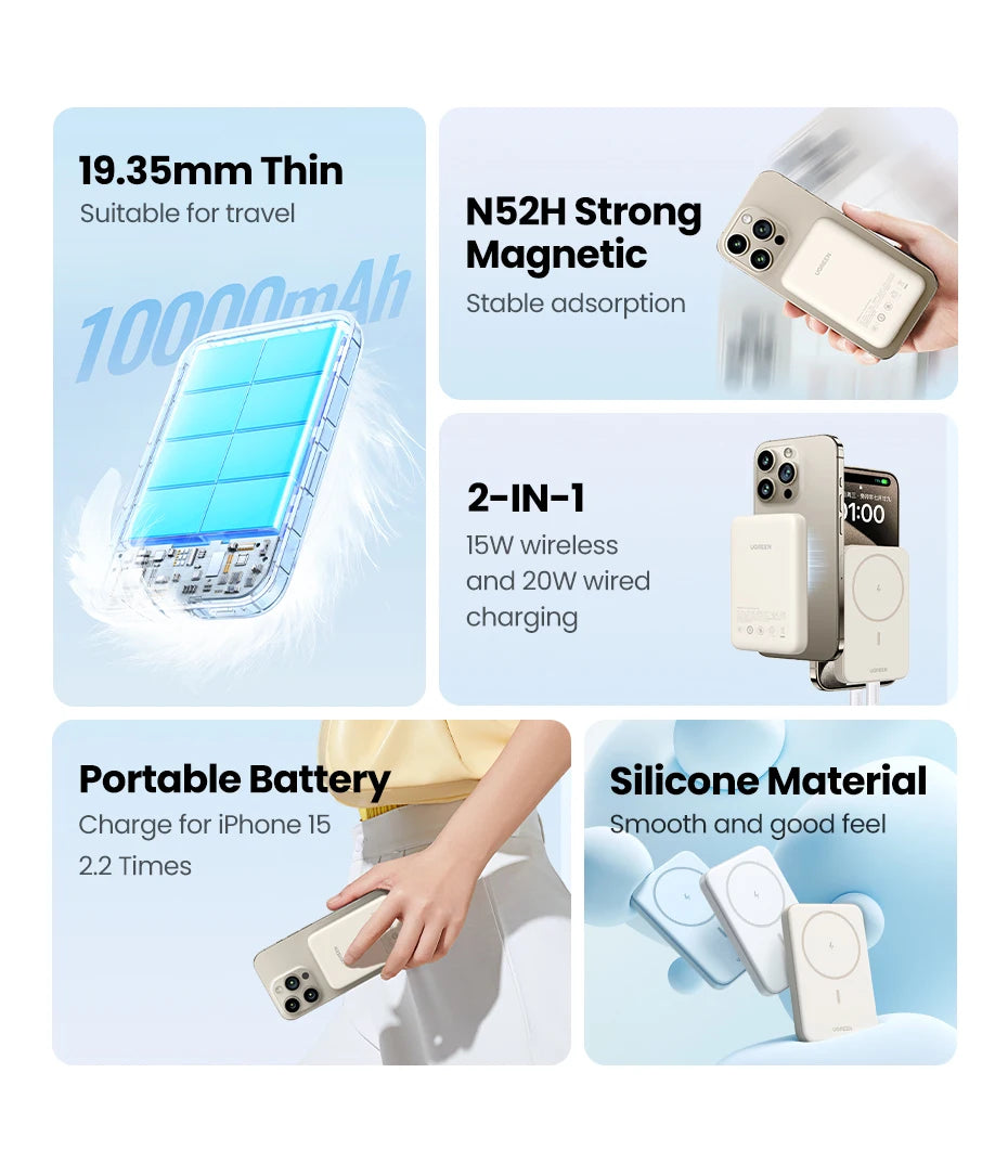 UGREEN PD20W Power Bank Magnetic 10000mAh Portable Wireless Fast Charging PowerBank for Magsafe for iPhone 17 15 Pro Max 16 Pro - Shoppiline