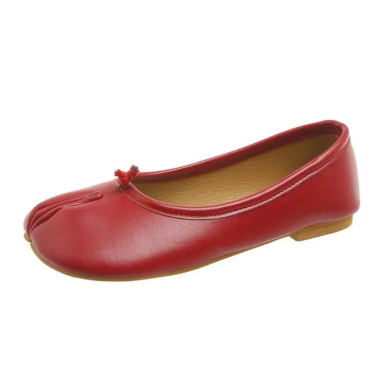 Japanese Style Tabi Ninja Shoes Women Cozy Leather Flats Split Hoof Toe Loafers Femme Mary Jeans Mocasines Ladies Ballerina Shoe