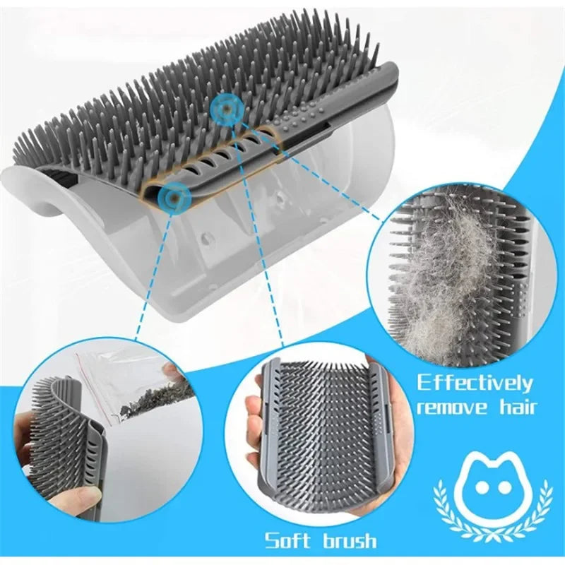 Wall Mount Corner Cat Self Groomer Comb Ergonomic Pet Massage Hair Remover Brush Space Saving Indoor Kitten Scratching Toy Easy