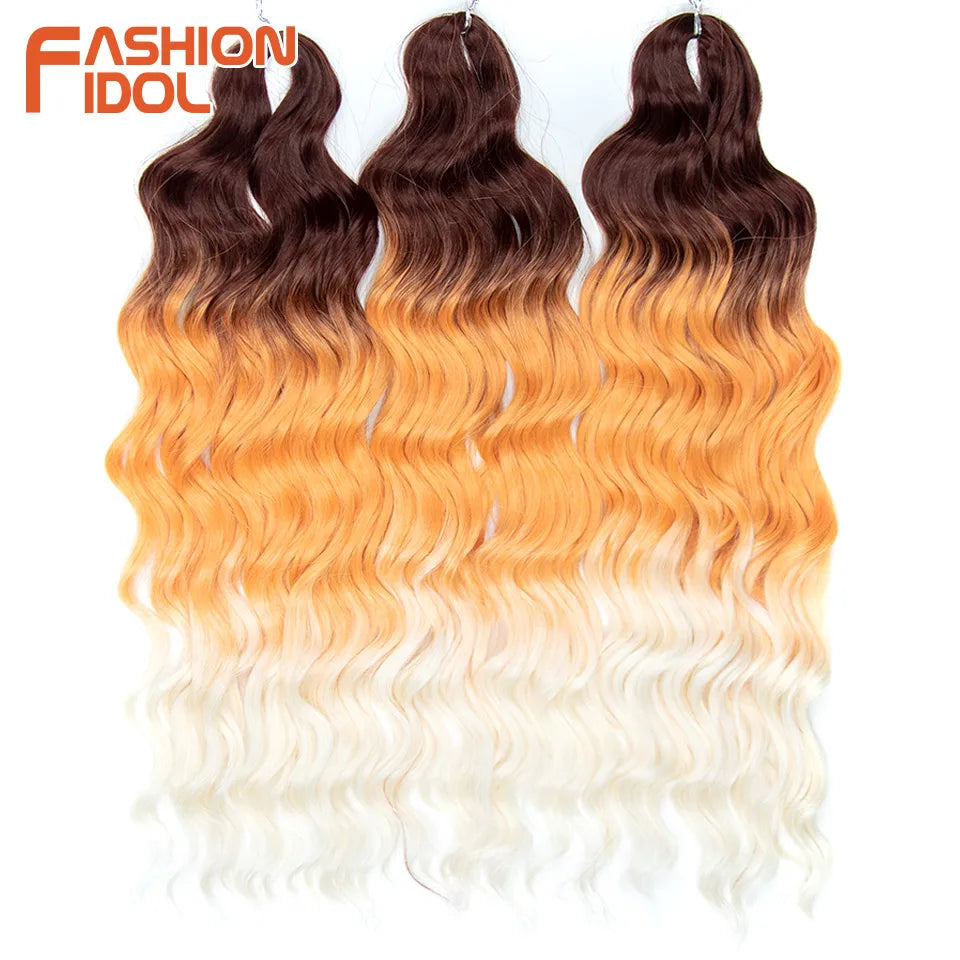 Anna Hair Extensions synthétiques de tresses Loose Deep Wave 24 pouces, cheveux tressés ondulés, cheveux bouclés torsadés au crochet Ombré Blond