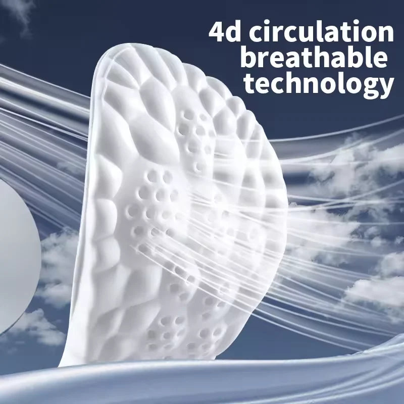 4D Cloud Technology Sports-Einlegesohlen für Schuhe, PU-Sohle, weich, atmungsaktiv, stoßdämpfend, gepolstert, orthopädische Laufsohlen