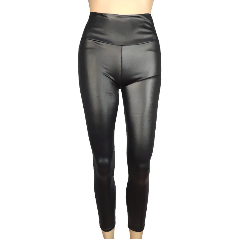 Pantalon taille haute en faux cuir Yoga décontracté Pantalon longue tenue quatre saisons à haute élasticité Pantalon de base
