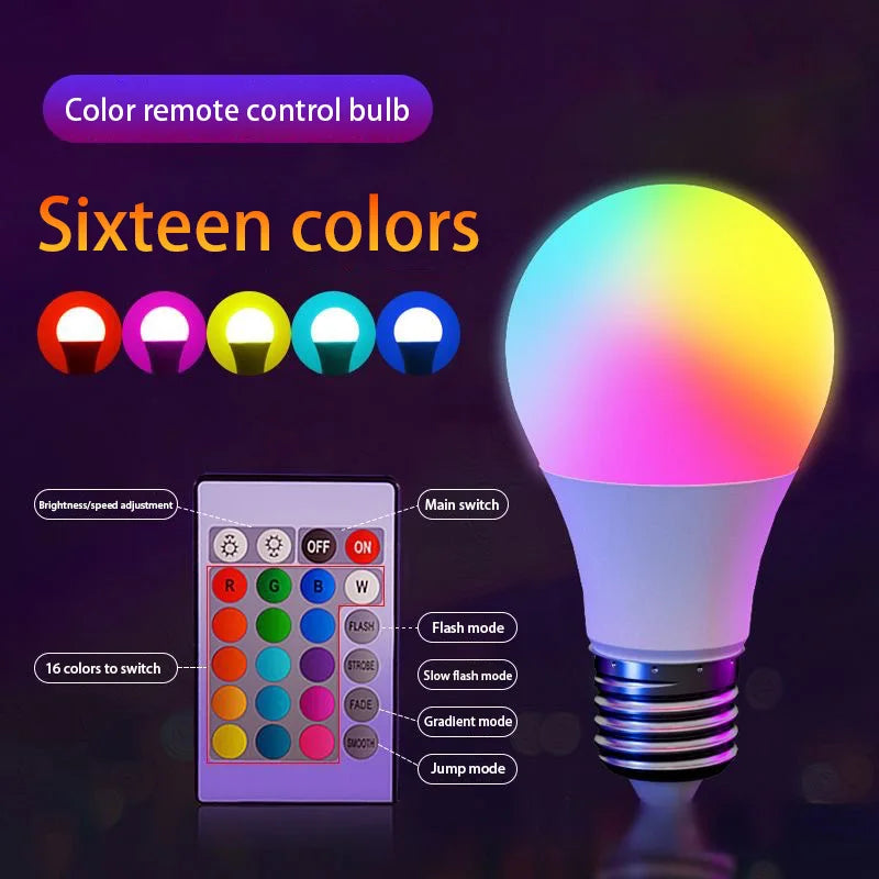 NEW E27 16 Colors RGB Bulb LED Multicolor Bulb Household Lighting Dimmable 24 Key Remote Control Smart Lamp Atmosphere Light
