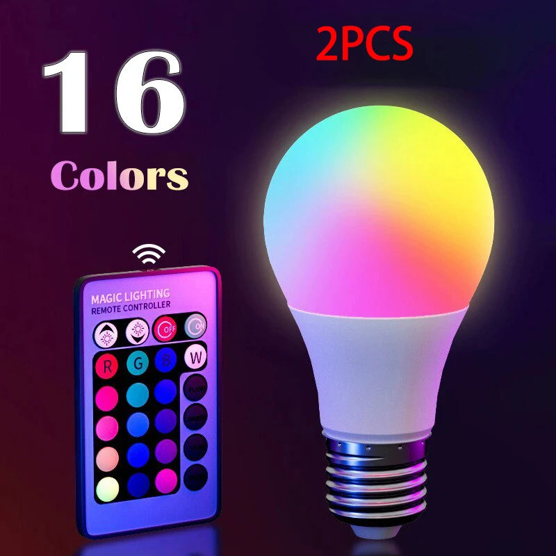 NEW E27 16 Colors RGB Bulb LED Multicolor Bulb Household Lighting Dimmable 24 Key Remote Control Smart Lamp Atmosphere Light