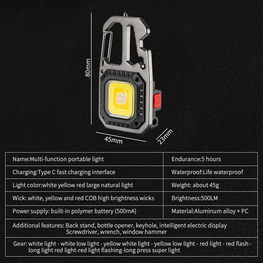 Ultra Small Mini LED Light Rechargeable Keychain Light Outdoor Camping COB Work Light Portable Pocket Wrench Screwdriver