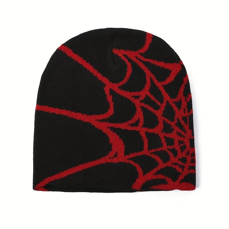 Spider Web Pattern Jacquard Knit Hat, Autumn/winter, Warm, Y2k Style, Fashionable, Unisex, Suitable For Outdoor Activities, Hall