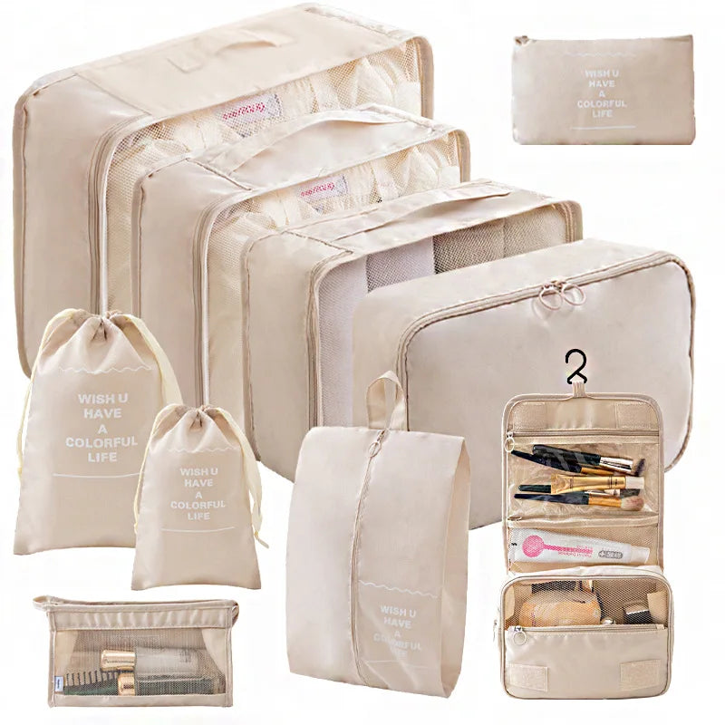 10/7-teiliges Set Reise-Organizer Aufbewahrungstaschen Koffer Packwürfel Tragbarer Kleiderschrank Gepäck Kleidung Schuhtasche Faltbar