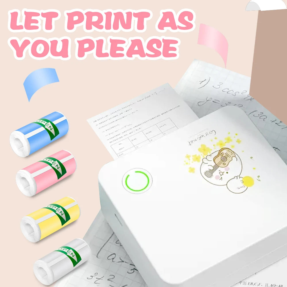 57*25MM Mini Printer Thermal Paper HD Self-adhesive Roll Paper Label Sticker Photo Inkless Printing Portable Printer Color Paper