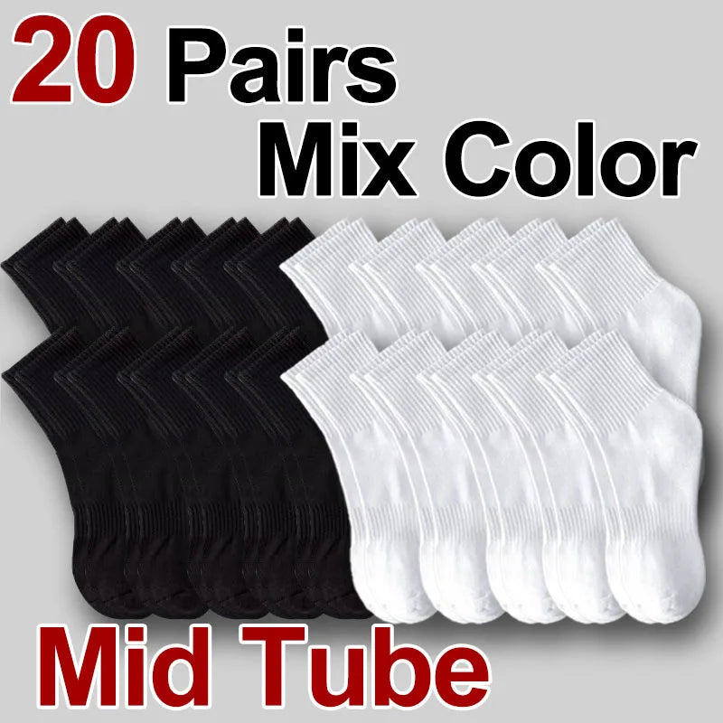 5/10/20 Pairs Neutral Solid Color Round Neck Socks Spring Summer Sweat Absorbing Breathable Comfortable All-season Sports Socks