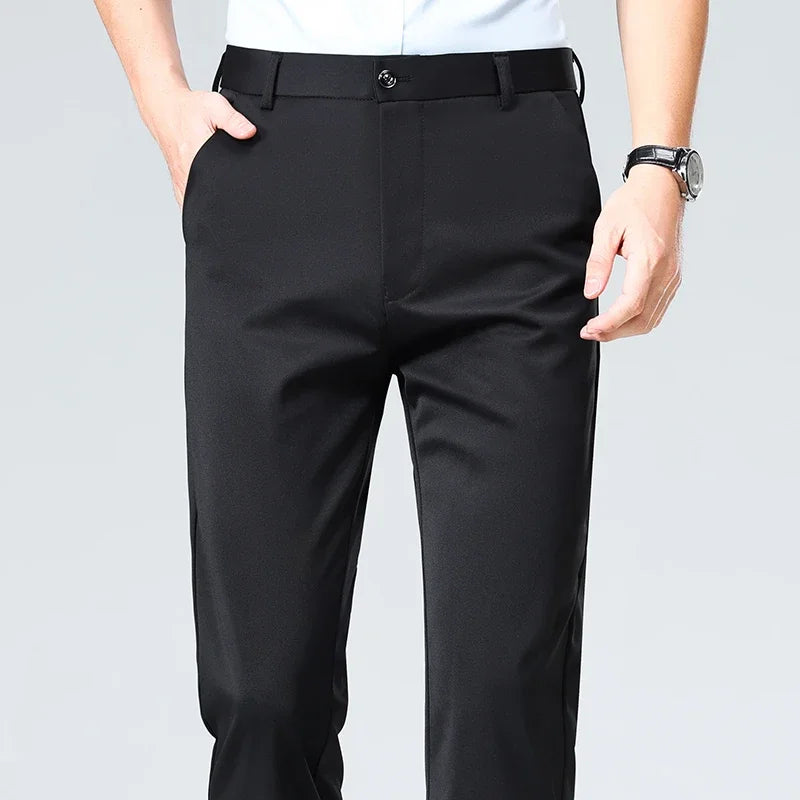 Mens Summer Stretch Straight Leg Business Dress Pants Breathable High Drape Trousers for Business Events