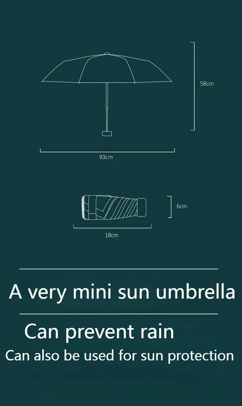Low Price Promotion Mini Sun Umbrella Pocket Rain Umbrella Vinyl Folding UV Ultraviolet Protection Sun Shade Pocket Parasol