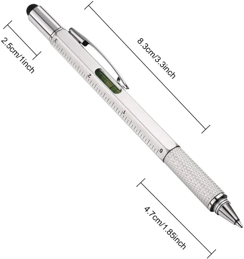 7 In1 Multifunction Ballpoint Pen with Modern Handheld Tool Measure Technical Ruler Screen Stylus Screwdriver Touch Spirit Level