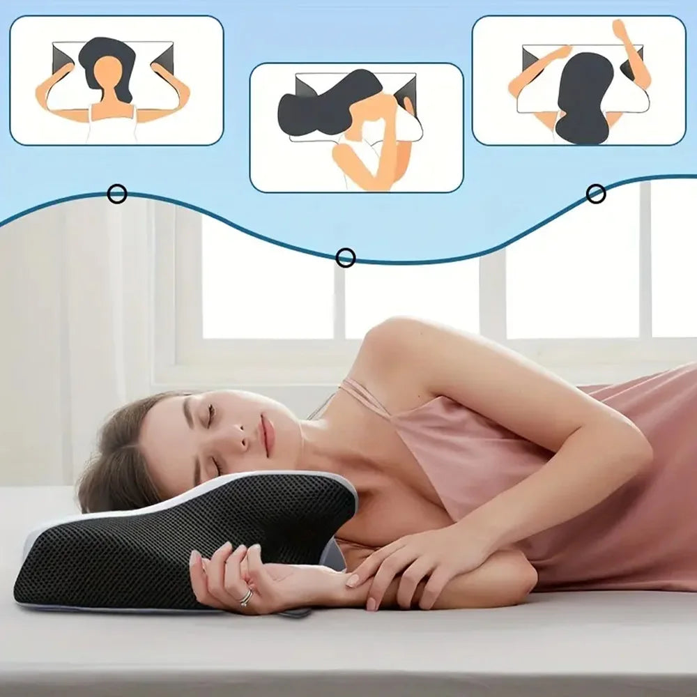 1pc Memory Foam Cervical Pillow, 2 in 1 Ergonomic Contour Orthopedic Pillow for Neck Pain, Contoured Support Pillows,Neck Pillow - Shoppiline
