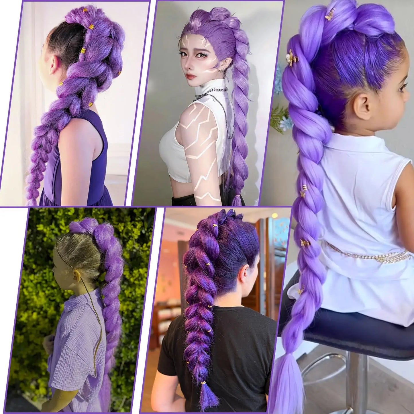 2PC Synthetic Purple Ponytail Extension with Rubber Band Long Straight DIY Braided Pony Tail Hairpiece Women Hair Accessories