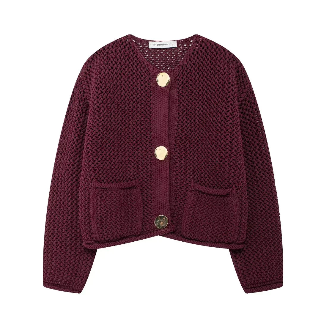 HXAO Knitted Sweater Cardigan For Women Autumn Long Sleeve Cropped Cardigans Ladies Outerwears Winter Button Knit Sweater