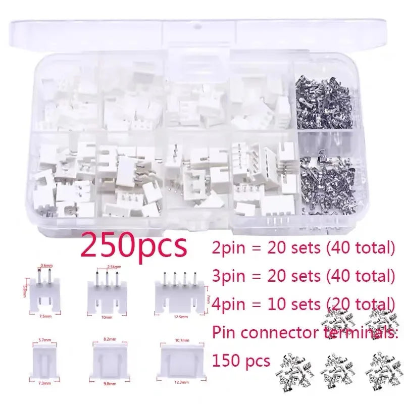 230/250 Pcs XH2.54 2p 3p 4p 5pin 2.54mm Pitch Terminal Male And Female Housing Kit Pin Connector Terminal Connector Kit