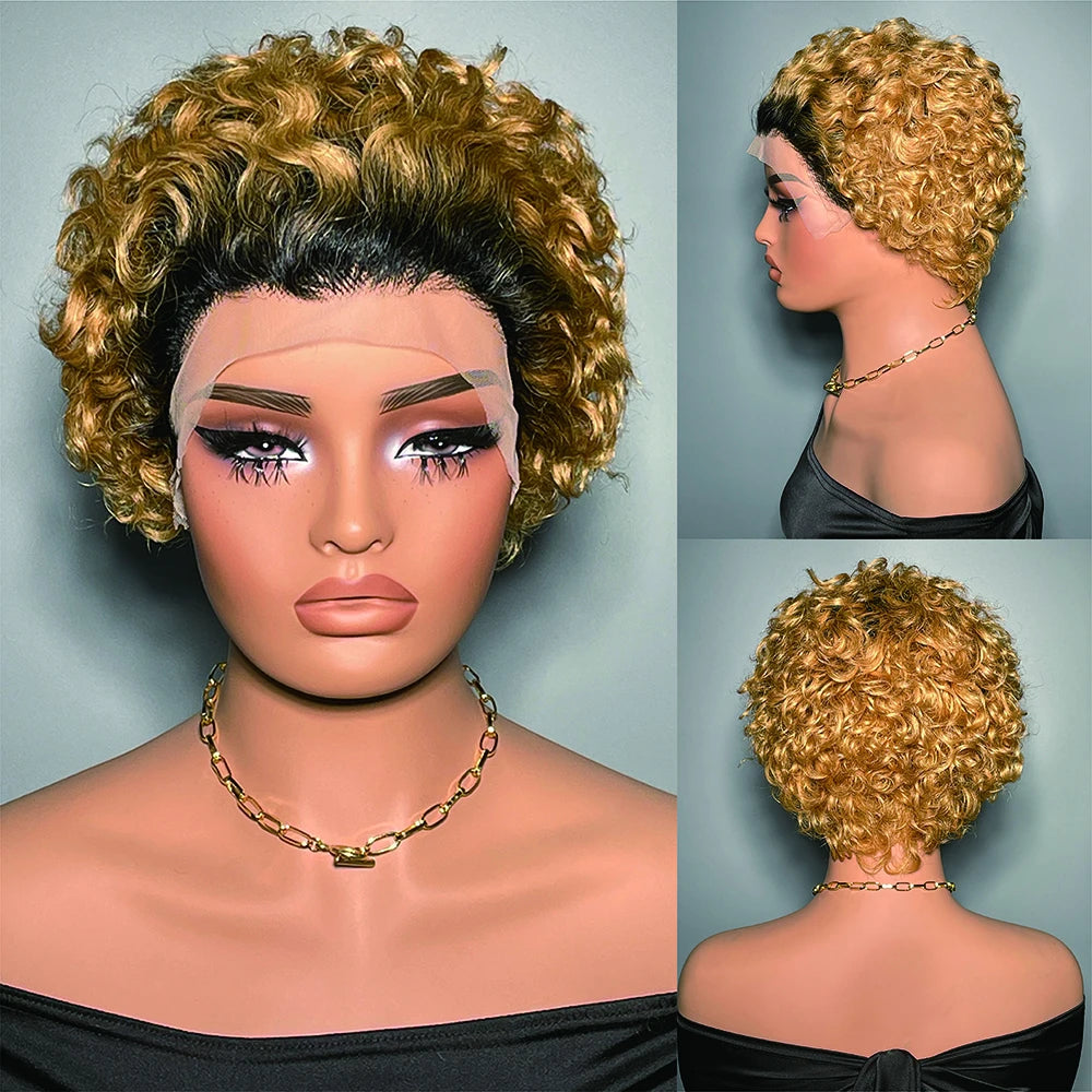 Kurze lockige Perücke Transparente Lace-Front Echthaarperücke Pixie Cut Perücken Brasilianische Wasserwelle Echthaarperücken für Frauen