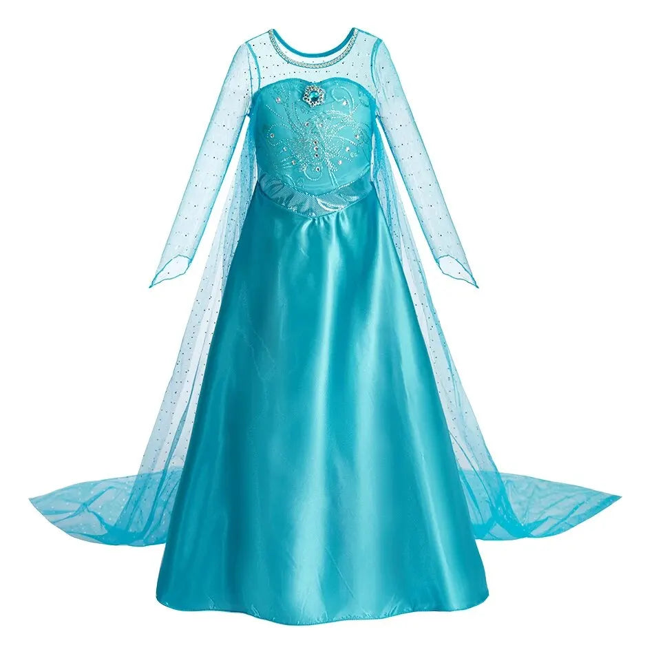 Halloween Elsa Kleid für Mädchen Kinder Party Prinzessin Kostüm Kinder Verkleidung mit langem Umhang Mädchen Schneekönigin Karnevalskleidung