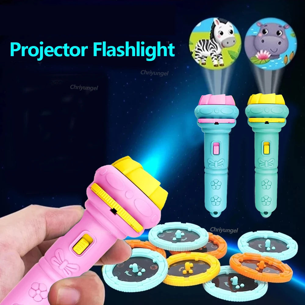 Kinder-Projektor-Taschenlampe mit 10 Karten 80 Bildern Cartoon Nachtlicht Projektor Spielzeug für Kinder Gute-Nacht-Geschichte Erziehungsgeschenk