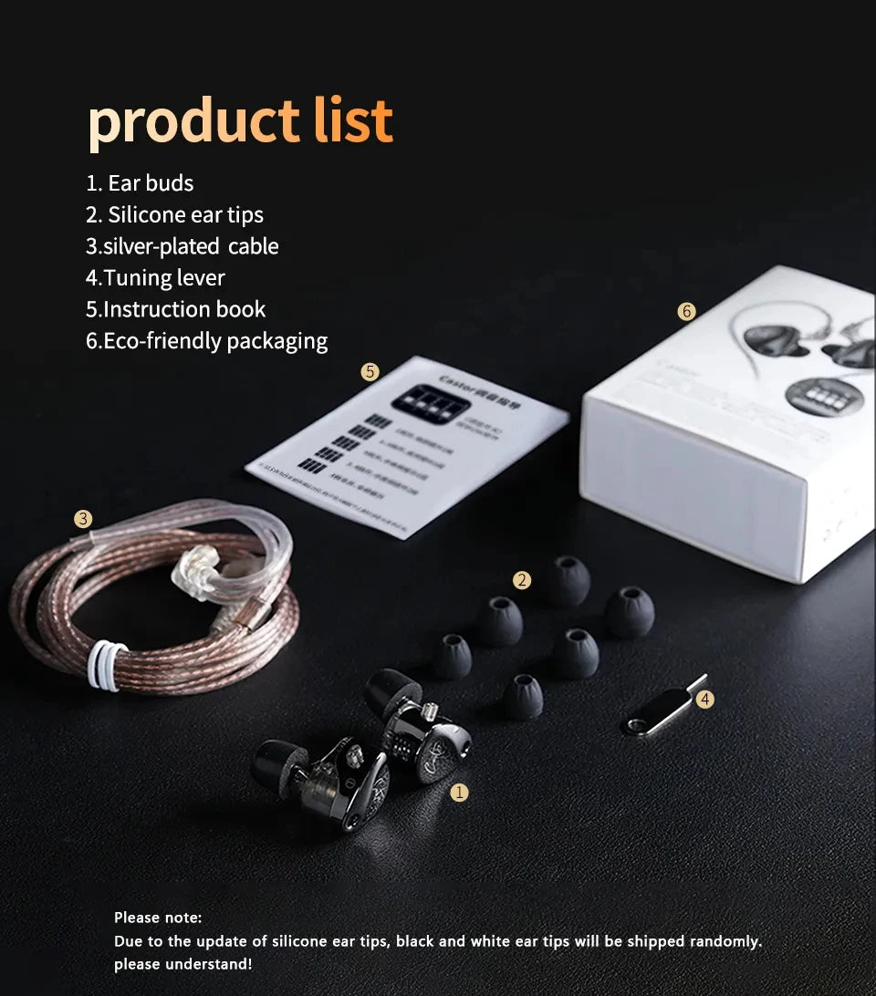 KZ Castor Wired Earphone Improved Bass HiFi Earphones 2 Dynamic Tunable Balance Monitor Headset Noise Cancelling Earbuds