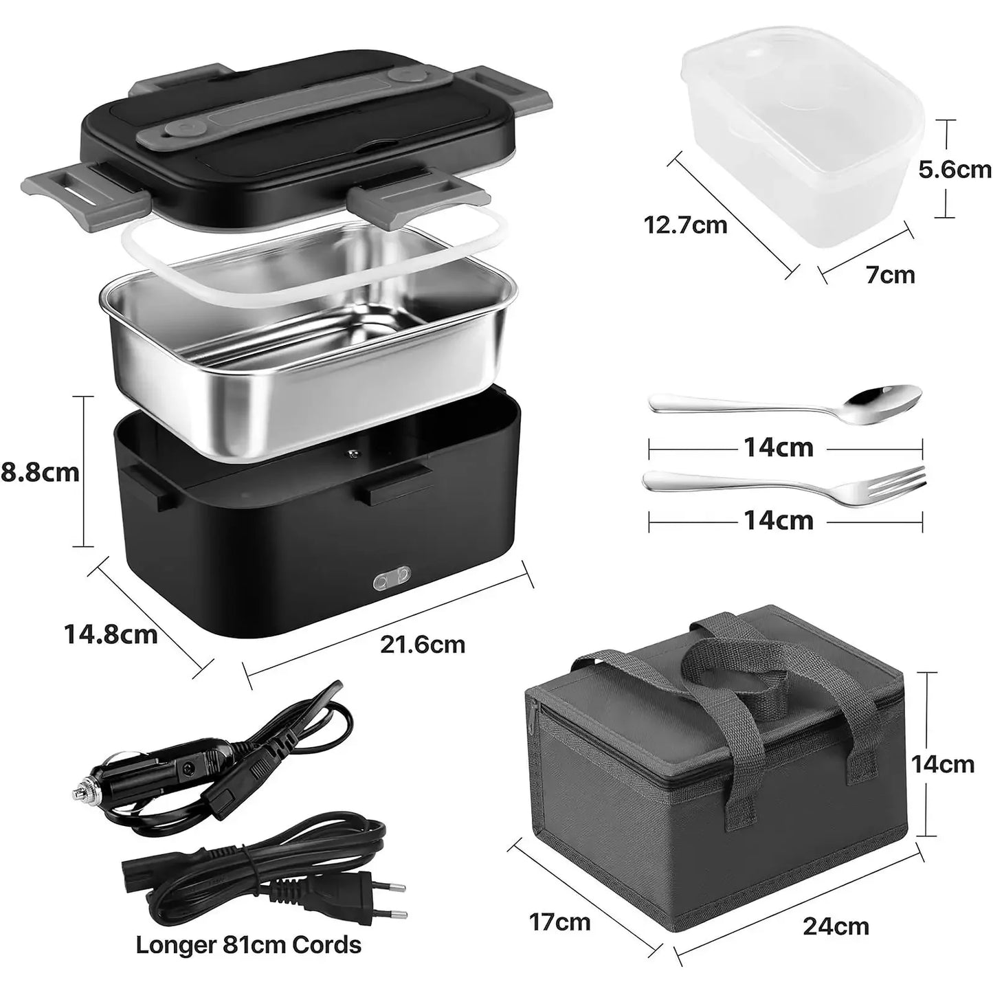 HOMEFISH 1.8L Electric Lunch Box 75W Speed Heating Car Or AC Heating Travel Office Home Use Gift Knife And Insulated Handbag