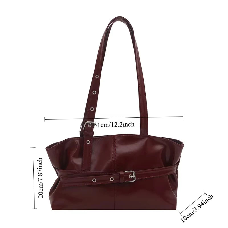 Solid-color Versatile Tote Bag for Women High-quality Suede Buckle-designed Bucket Commuter Bag