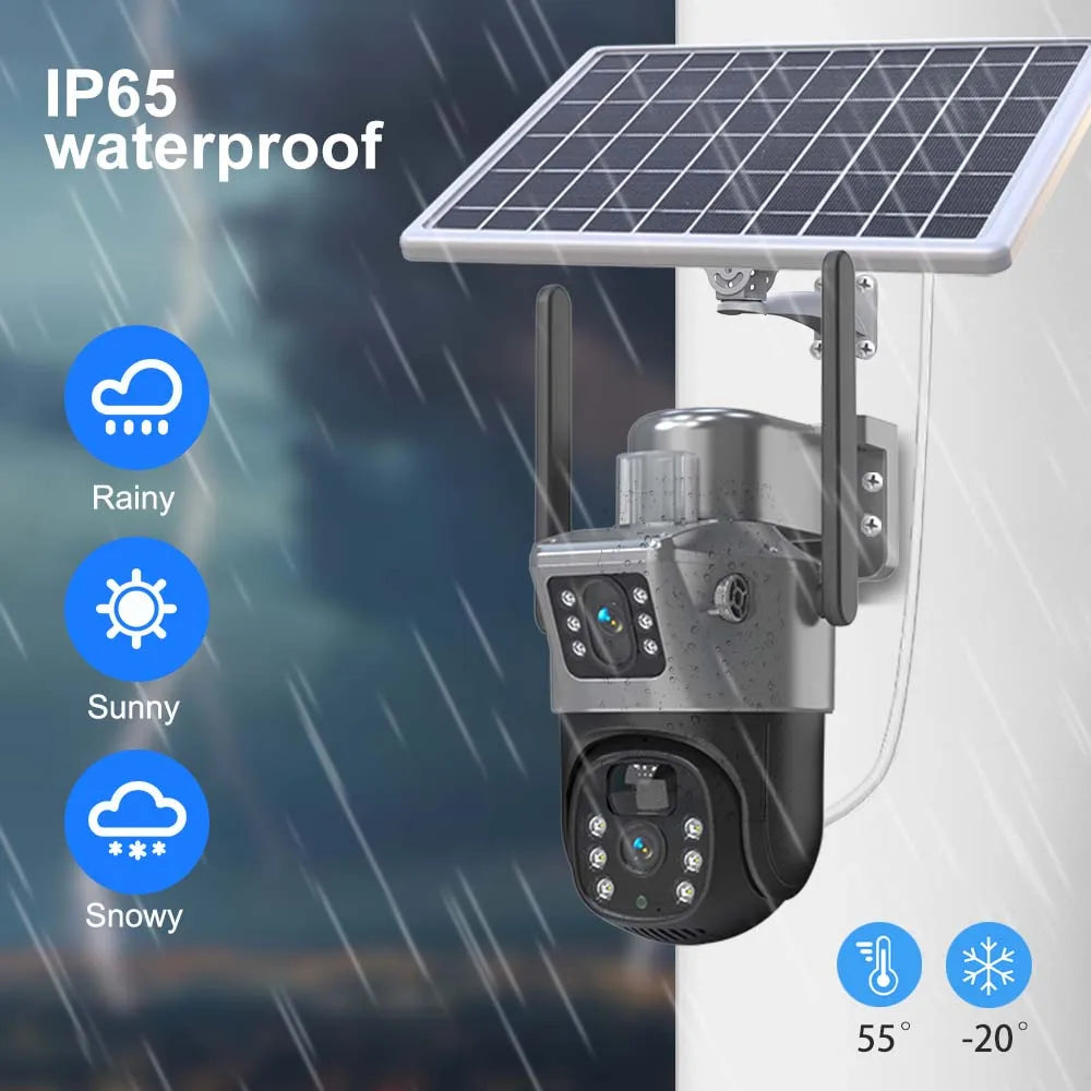8MP 4K WiFi Solar Camera Outdoor Wireless CCTV Surveillance Camera With Solar Panel Dual Lens PTZ IP Cam Security Protection - Shoppiline