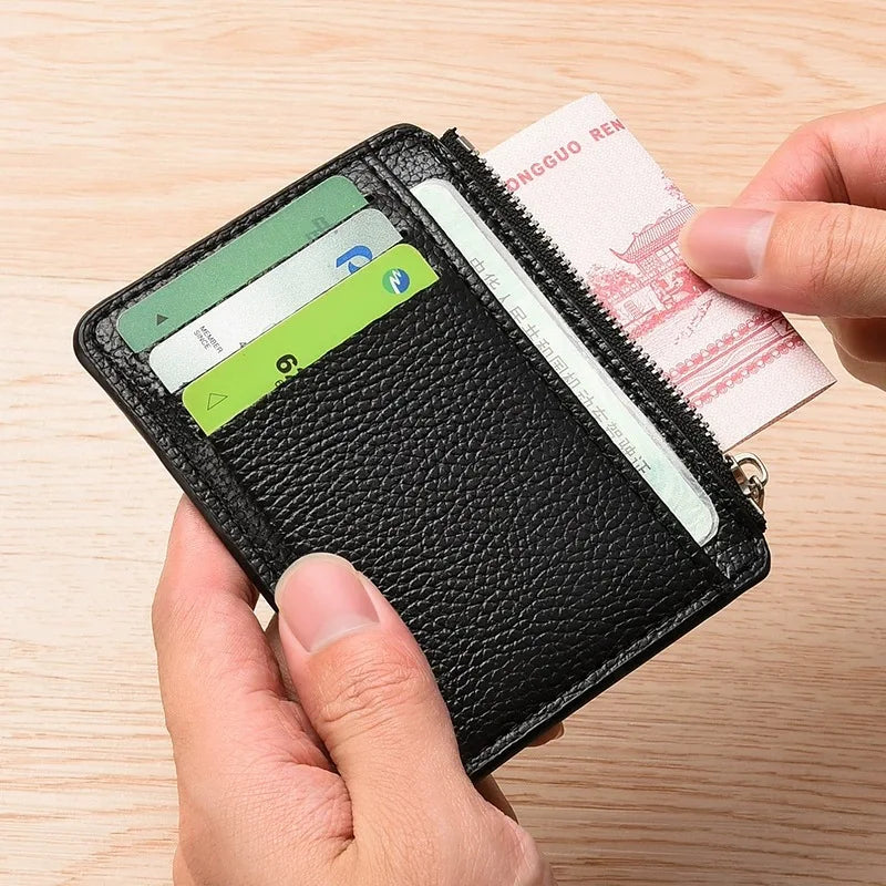 Mini Kreditkartenetui Ausweishalter Herren Kleiner Geldbeutel Dünnes Etui Reißverschluss Kurzes Münzportemonnaie