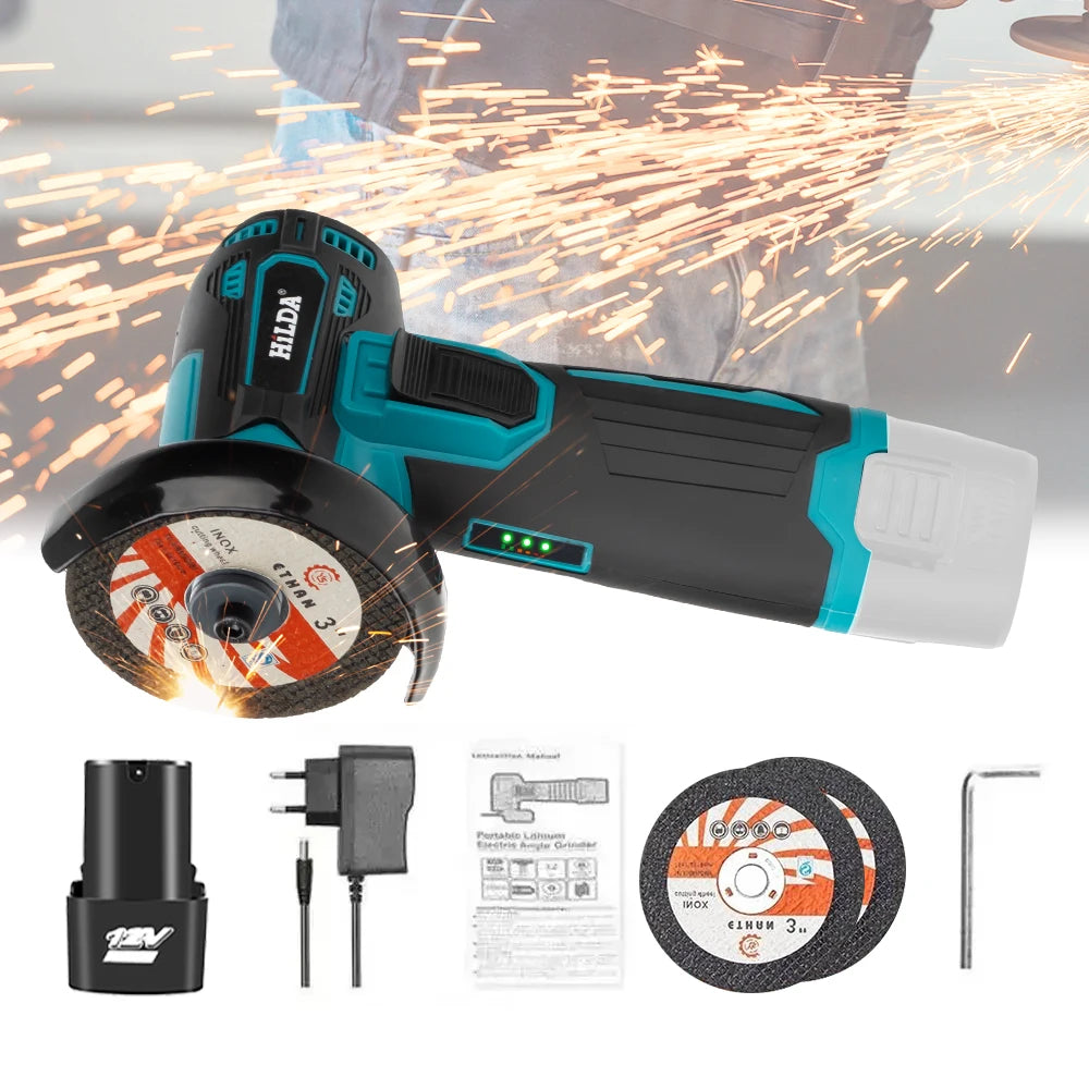 HILDA 12V Electric Angle Grinder 3/4 Inch Lithium Polishing Machine Brushless/Brushed Mini Cutting Machine Rechargeable Battery - Shoppiline
