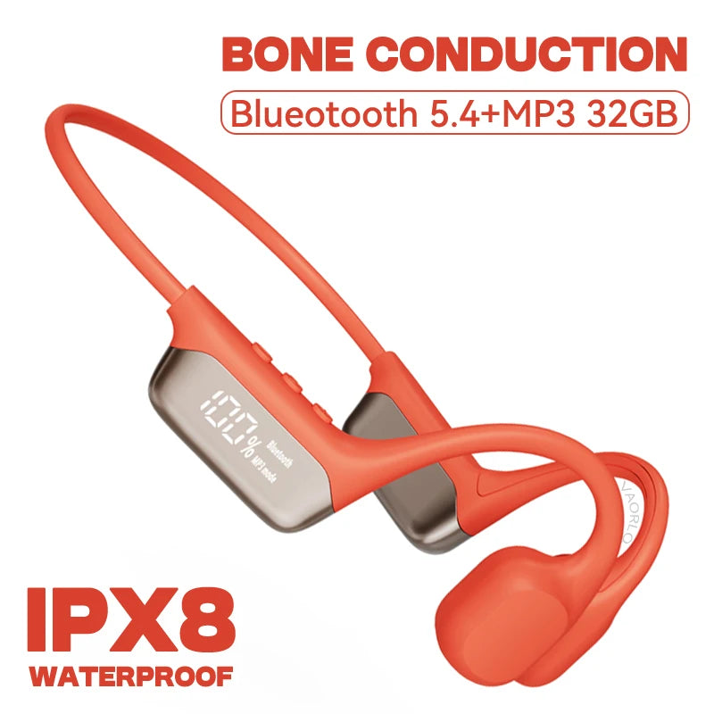 #IPX8 Waterproof Bone Conduction Wireless Headphone Bluetooth 5.4+32GB RAM MP3 Player HIFI Music Sport Swimming Headset With Mic