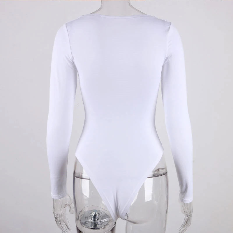 Long Sleeve Bodysuits Spring 2025 Square-Cut Collar Solid Bodycon Elastic Romper Sexy Y2k Women Clothing Fashion Club Party 2520