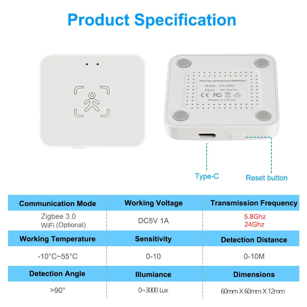 Tuya WiFi / Zigbee Human Presence Detector 24G,Luminance/Distance Detection, Smart Human Body PIR Sensor Support Home Assistant - Shoppiline